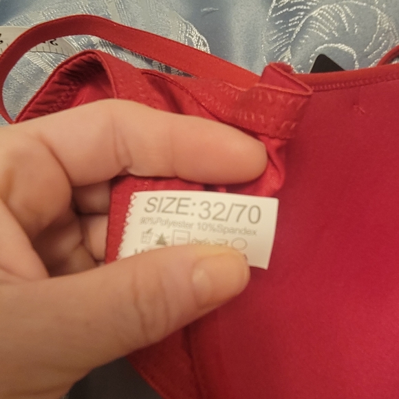 Dainafang Deep Red with Satin Lace and Fine Silver Stitching Bra and Panty set - Picture 6 of 13